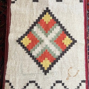 Antyczny dywanik z wełny i bawełny Navajo 36”x18” Wzór diamentowy/Dywan Navajo/Dobry prezent/Prezent dla Ciebie/Dywan/Dywan Navajo