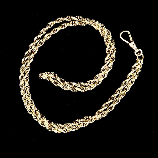 Vintage 12k Gold Filled Thick Light Weight Rope Chain Watch Chain Fob Holder 24” / Vintage Gold Filled Jewelry / Watch Fob / Gifts for them