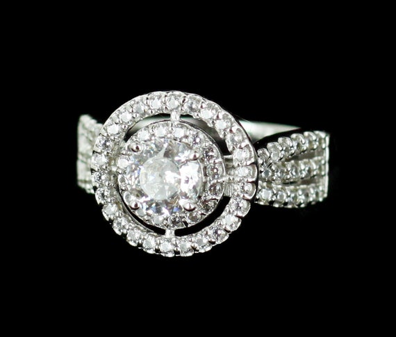 Vintage Sterling Silver Diamonique Cubic Zirconia CZ Halo Engagement Ring 6.25/Vintage Halo Ring/Sterling Halo RIng/Engagement Ring/
