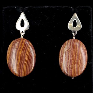 Vintage Sterling Banded Sandstone Jay king Desert Trading Beaded Earrings 1.75” / Gemstone earrings / Jay King Jewelry / DTR Earrings