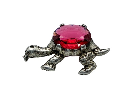 Vintage Art Deco Sterling Silver Ruby Paste Rhine… - image 2