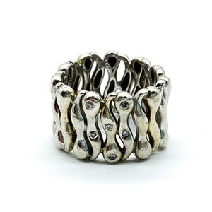 Vintage Mid Century Sterling Silver Natural Diamond Retro Wave Wide Band Ring Size 5.5/ Wide Band Ring/  Diamond Band Ring/God Gift/Gift