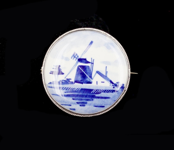 Antique Sterling Silver Hand Painted Dutch Blue Wh