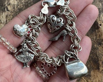 Vintage Sterling Silver Love Themed Charm Bracelet