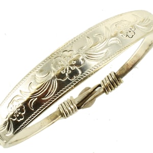 Vintage achtervolgd/gegraveerd zware dia Bangle armband 8" Adj laag zilver Chinees?/goed cadeau
