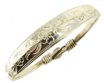 Vintage  Chased/Engraved Heavy Slide Bangle Bracelet 8&quot; Adj Low Silver Chinese?/ Good Gift