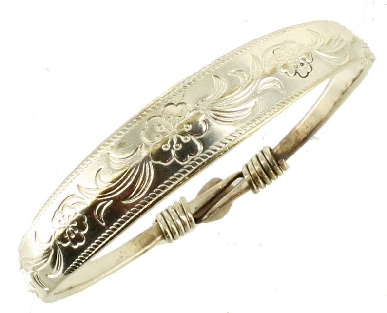 Vintage Hand ChasedEngraved Heavy Slide Bangle Bracelet Silverplate 8 Adj