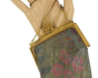 Antica Fringe colorato Mesh Purse Ornate Frame Chain Victorian Deco Stunning!/Fringe Purse/Dec Purse / Colored Mesh Purse / Buon regalo