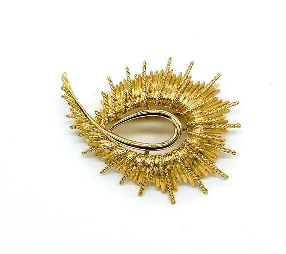 Vintage Mid Century Monet Gold Tone Spikey Brutal… - image 1