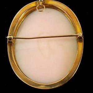 Antique 8- 10k Gold Pink Conch Nouveau Lady Cameo Pin Pendant Orig Box Victorian/ 1960's Civil War Era Cameo/ Civil War Reenactment image 5