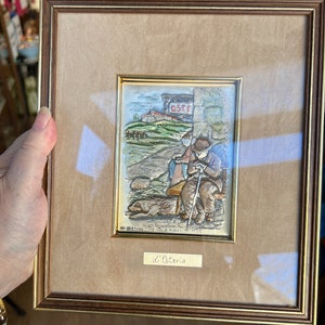 Vintage Italienische Renaissance D&#39;Osteria Taverne Menschen HundeMalerei auf Sterling /Gutes Geschenk/ Haus geschenk/ MCM Geschenk/Sterling Art/Mid Century Geschenk