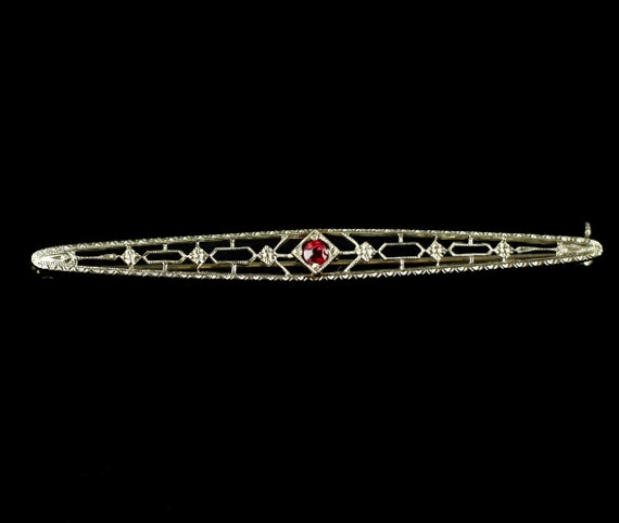 Antique Art Deco 10k White Gold Pink Tourmaline K… - image 2