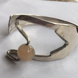 Vintage Mod Mid Century Silver Plate Spoon Fork Bangle Bracelet Rose Quartz 7&quot;/Mid Century/ Spoon jewelry/Fork Bangle bracelet