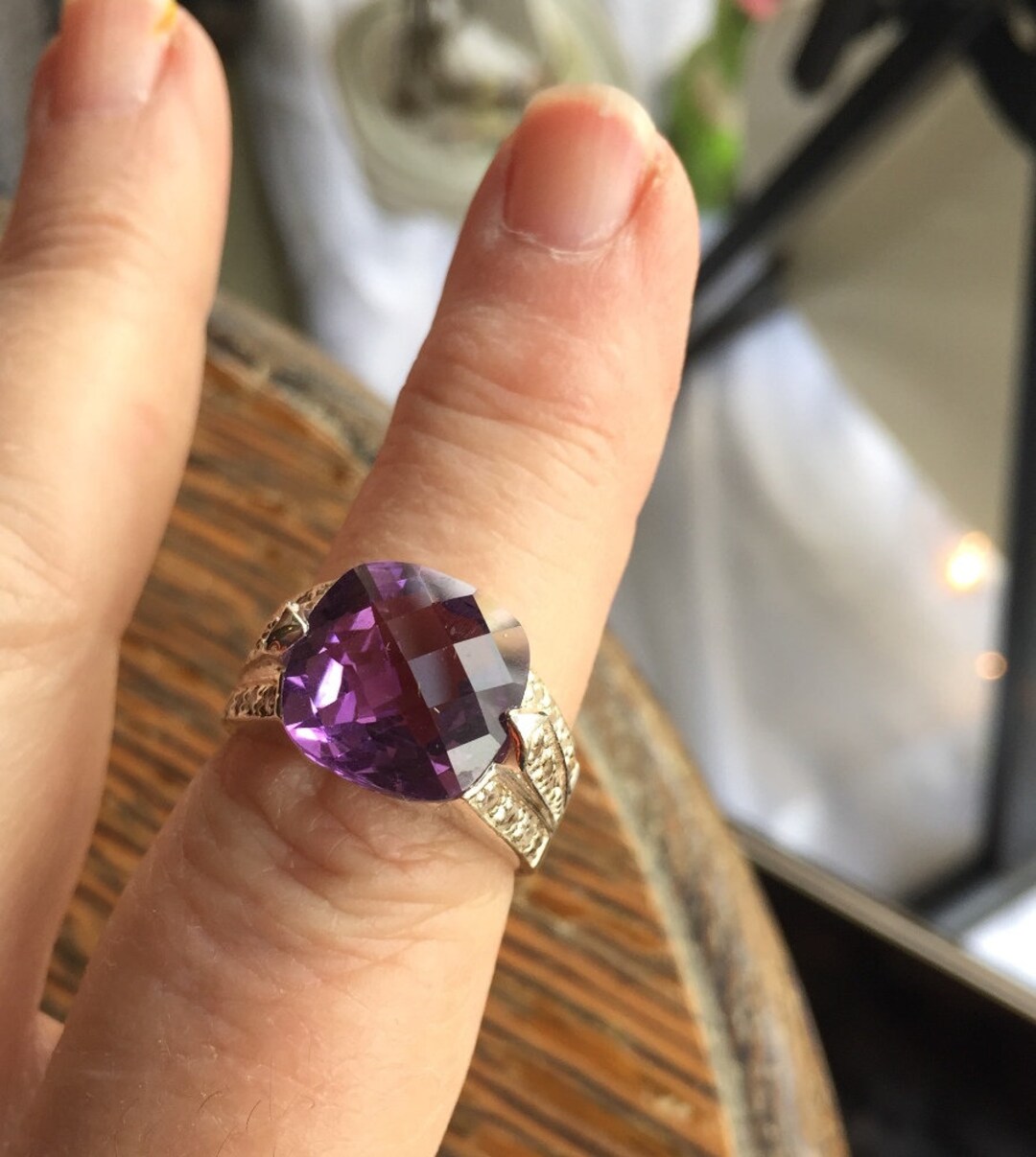 Vintage Modernist Statement Sterling 10ct Amethyst Checker Cut