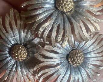 Vintage Kramer MCM Hollywood Regency Gold Silver Mod 3 Daisy