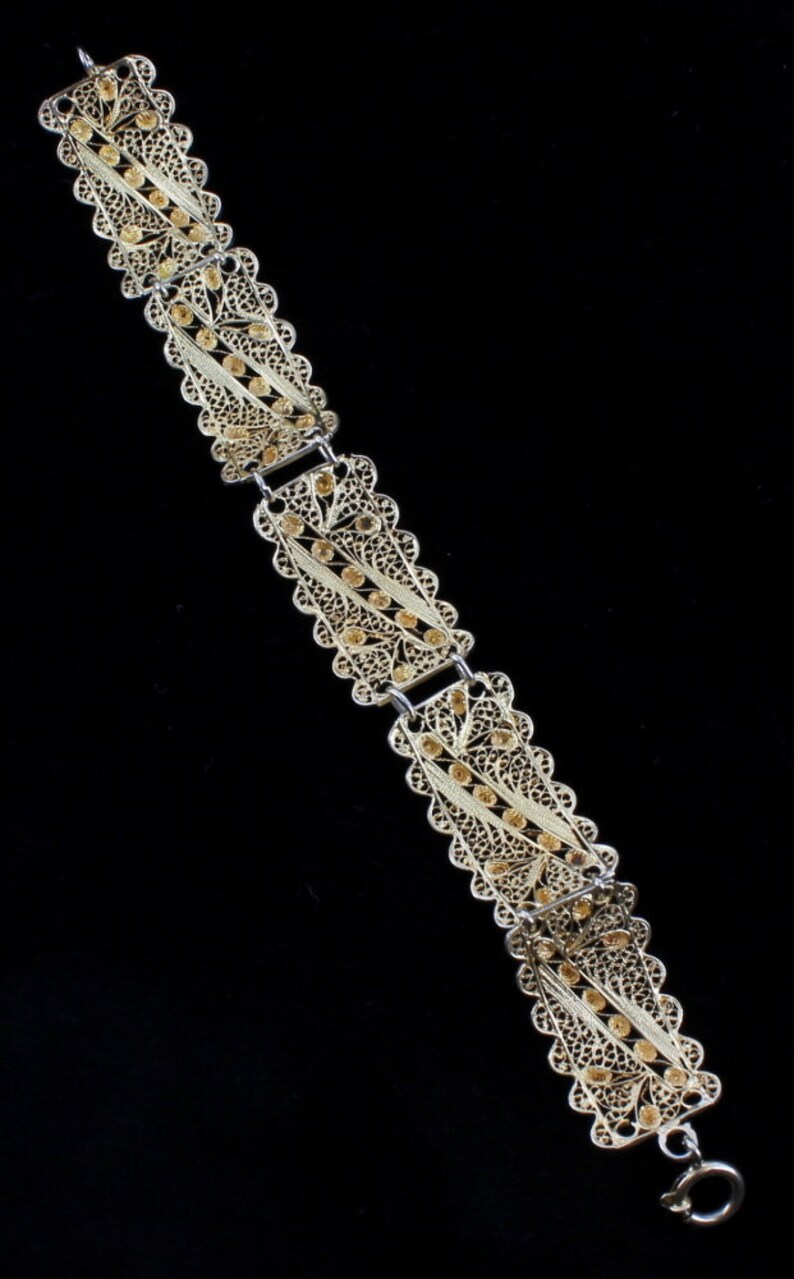 Antique Sterling Bright Gold Vermeil Wire Work Filigree Gorgeous 7 Link Bracelet 1930/'swire work filigree bracelet Deco link bracelet