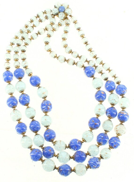 Statement Antique Deco/ Venetian  beads/Blue & Go… - image 2