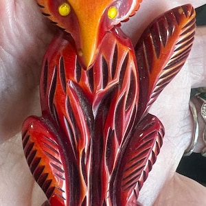 Antique Art Deco Bakelite Tested Carved Articulating Fox Pin Overdyed  3" H