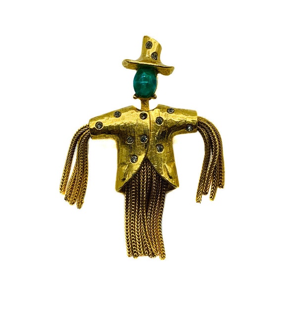 Vintage Scarecrow Diamond Rhinestone Jade Art Glas