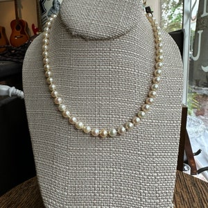 Vintage 14k Gold 6mm Pearl Hand Knotted Champagne Color Flapper Necklace 25”