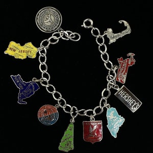 Vintage Sterling Silver Travel State Charm Bracelet 7.25”
