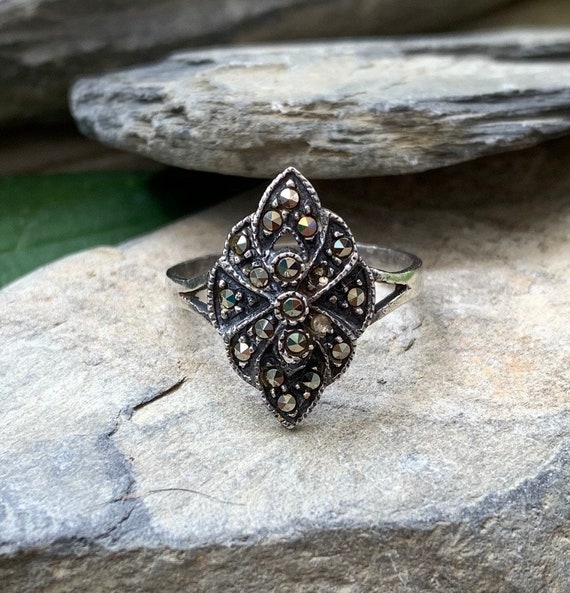 Vintage Art Deco Sterling Silver Marcasite Ring Si