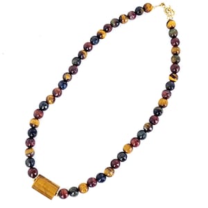Estate Gold Filled Faceted Gold Red Blue Tigers Eye Gemstone Beaded Necklace 17” / Beaded Necklace / Gold Necklace / Tigers Eye Jewelry