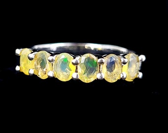 Vintage Sterling Faceted Ethiopian Opals Play of Color Modern Ring Band Sz 6 / Opal Ring / Opal Jewelry / Gemstone Ring / Gifts for her