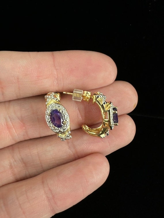 Vintage Sterling 18k Gold Plated C Shape Amethyst… - image 1