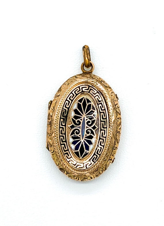 Antique 10k Gold Filled Victorian Enamel Greek Key