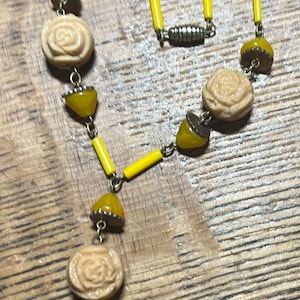 Antique Neiger Bros Czech Glass Rose Bead Necklace: Deco Y-Necklace