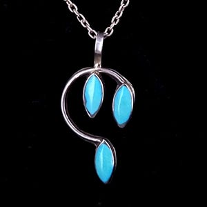 Vintage Mid Century Sterling Silver Navajo Blue Turquoise Pretty Pendant Necklace 18&quot;