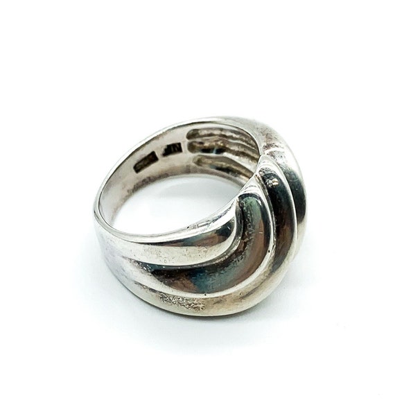 Vintage Retro Chunky Sterling Silver Ridged Wave … - image 3