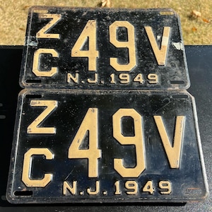 Vintage 1949 NJ License Plate Tag Set ~ Gloucester County ~ Man Cave ~ Garage ~