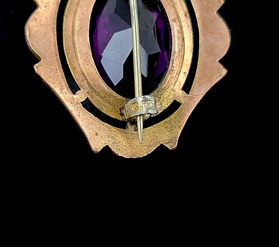 Antique Gold Filled GF Purple Amethyst Paste Glas… - image 3