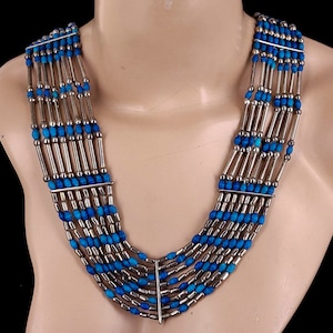 Vintage Egyptian Revival Silver Plated Dyed Wood Beaded Multi Strand Necklace 27 / Egyptian Jewelry /Egyptian Revival /Wooden Bead Necklace image 1