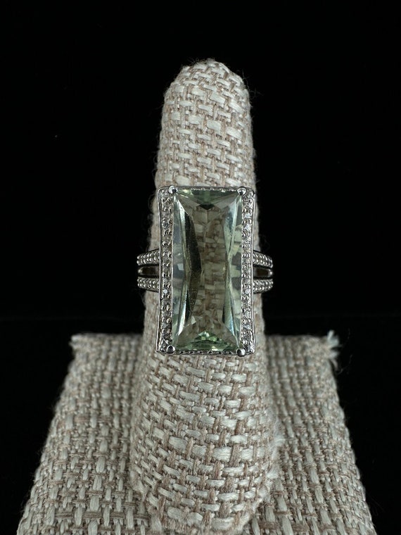 Vintage Sterling Modernist Large Green Amethyst Cl