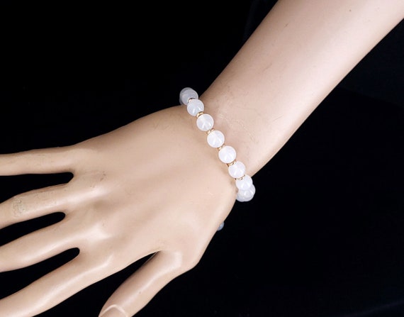 Estate White Chalcedony Semi Precious Stone Beaded Lola Rose Bracelet Adjustable Lola Rose Jewelry Gemstone Jewelry Gifts for Her