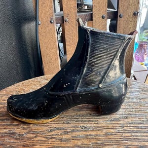 Antique Victorian Boot Match Safe: Cold Painted Pottery Striker