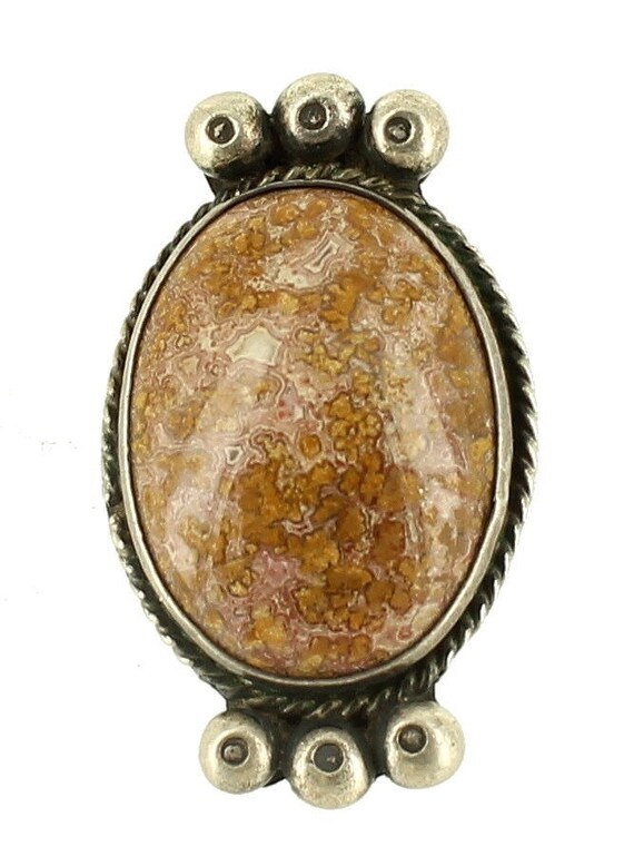 Old Pawn Sterling Navajo Huge Fossilized Agate Cab