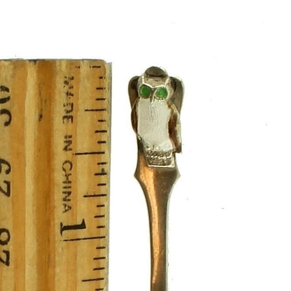 Vintage Deco Sterling Enamel Owl On Spoon Miniatu… - image 6