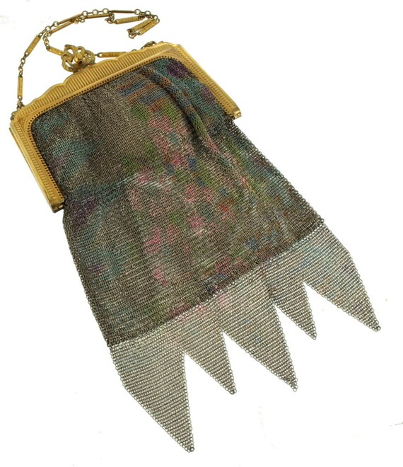 Antique Fringe Colored Mesh  Purse Ornate Frame C… - image 4