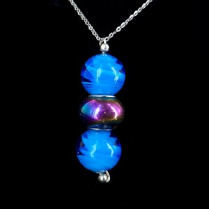 Vintage Blue Purple Murano Glass Bead Pendant Silver Plated Necklace 17” / Vintage Glass Jewelry / Gifts for her / Good Gift /Silver Jewelry