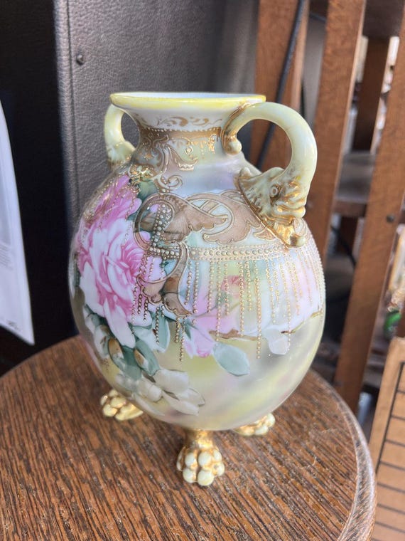 Antique Nippon Moriage Porcelain Vase ~ Hand-painted ~ Floral