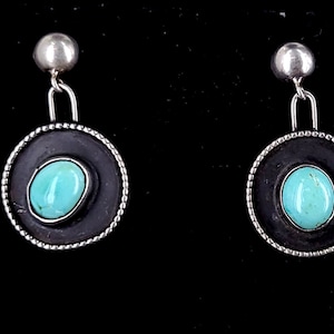 Vintage Mid Century Sterling Silber Navajo Türkis Handgemachte Tropfen Ohrringe 1,25&quot; / Türkis Schmuck / Türkis Ohrringe