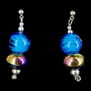 Vintage Blue Purple Murano Glass Bead Drop Dangle  Silver Plated Earrings 2” / Silver Earrings / Glass Bead Jewelry /  Gifts for her/ Gift