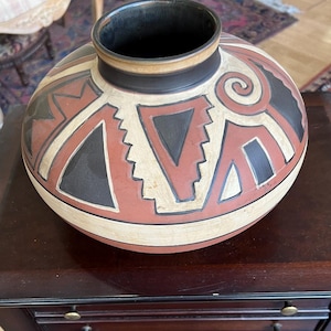 Antique Clifton Art Pottery Indian Ware Large Vase Southwest Geometric MC Design/ Good Gift/ Gift/ Gift for Him/ Clifton Art Pottery/NJ 1910