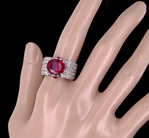 Vintage Sterling Silver Synthetic Ruby Pave Cubic… - image 9