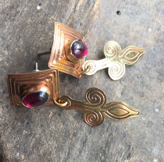 Vintage Celtic Art Nouveau Garnet Mixed Metals Co… - image 2