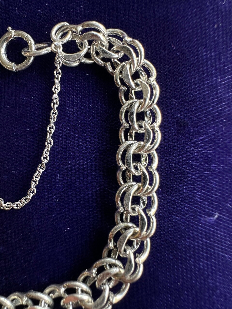 Vintage Sterling Silver Double Strand Charm Bracelet Chain